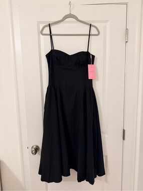 Almond Muse Classic Black Midi Dress with Spaghetti Straps